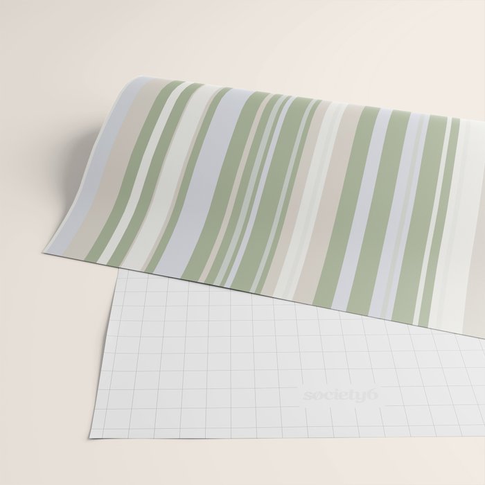 Sage Stripes - Vertical Striped Pattern in Sage Green, Almond Beige, Pale Gray, and Cream Wrapping Paper Gallery Image 2