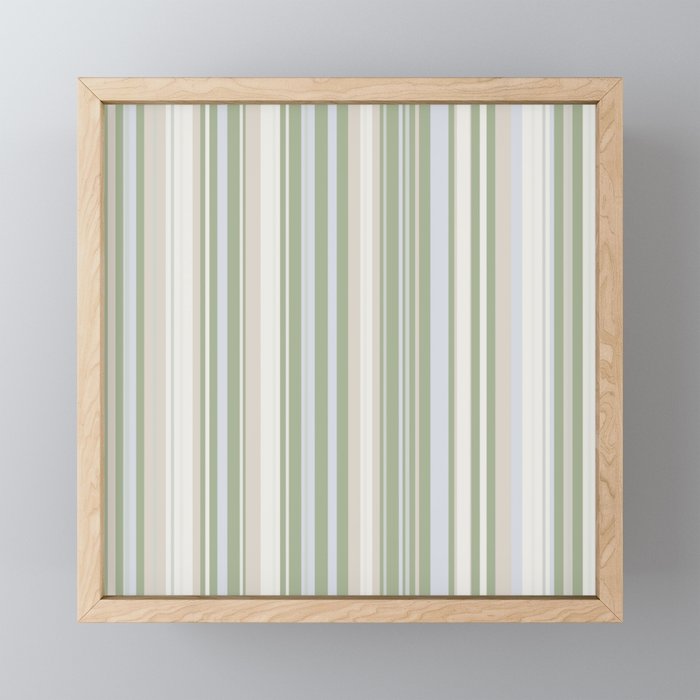 Sage Stripes - Vertical Striped Pattern in Sage Green, Almond Beige, Pale Gray, and Cream Mini Art Print Gallery Image 1