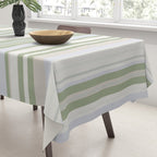 Sage Stripes - Vertical Striped Pattern in Sage Green, Almond Beige, Pale Gray, and Cream Tablecloth Gallery Image 3