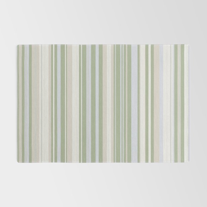 Sage Stripes - Vertical Striped Pattern in Sage Green, Almond Beige, Pale Gray, and Cream Rug Gallery Image 2