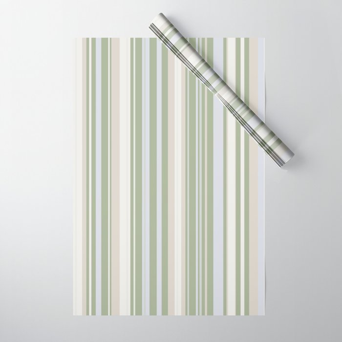 Sage Stripes - Vertical Striped Pattern in Sage Green, Almond Beige, Pale Gray, and Cream Wrapping Paper Gallery Image 1