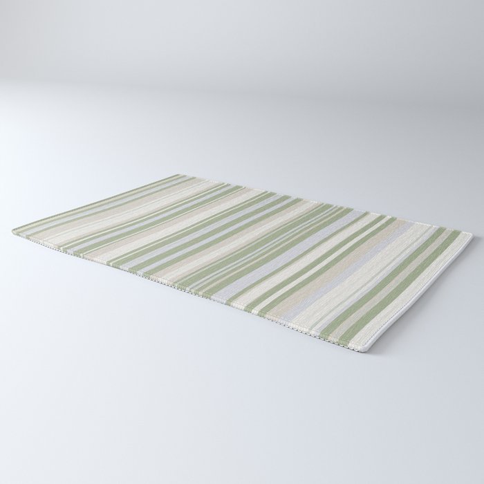 Sage Stripes - Vertical Striped Pattern in Sage Green, Almond Beige, Pale Gray, and Cream Rug Gallery Image 3