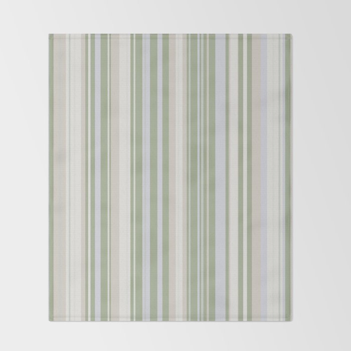 Sage Stripes - Vertical Striped Pattern in Sage Green, Almond Beige, Pale Gray, and Cream Throw Blanket Gallery Image 2