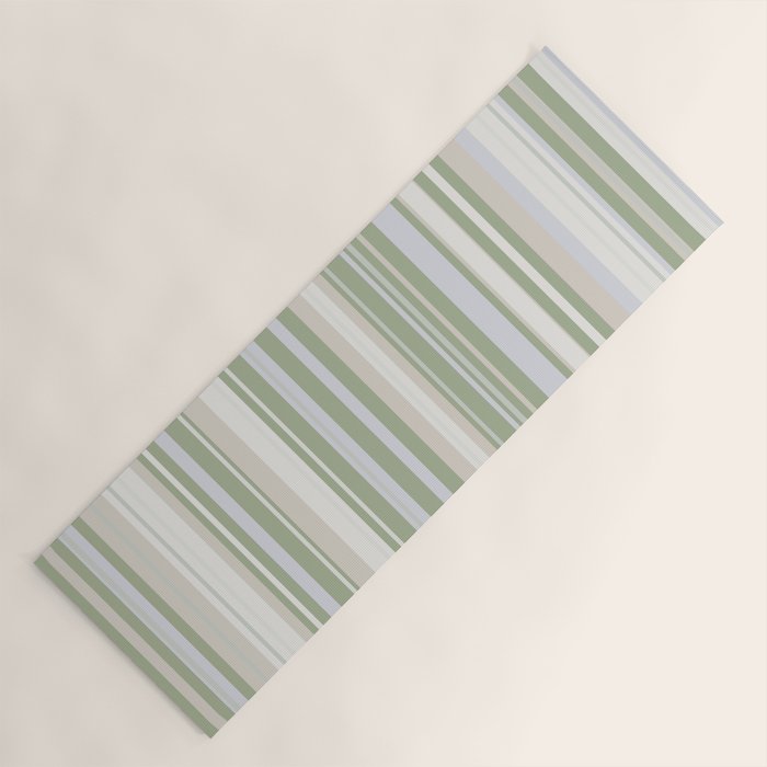 Sage Stripes - Vertical Striped Pattern in Sage Green, Almond Beige, Pale Gray, and Cream Yoga Mat Gallery Image 1