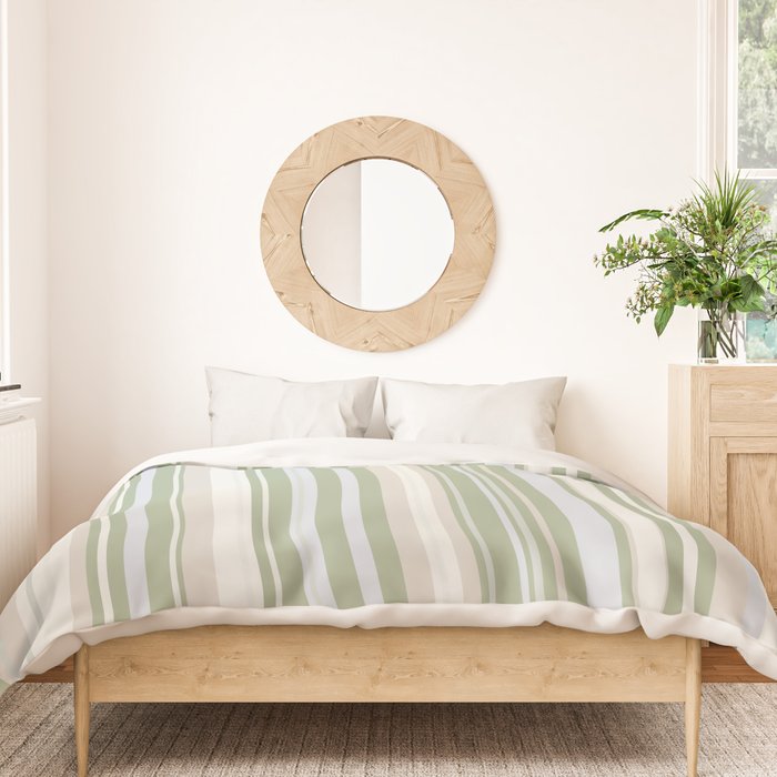 Sage Stripes - Vertical Striped Pattern in Sage Green, Almond Beige, Pale Gray, and Cream Duvet Cover Gallery Image 3