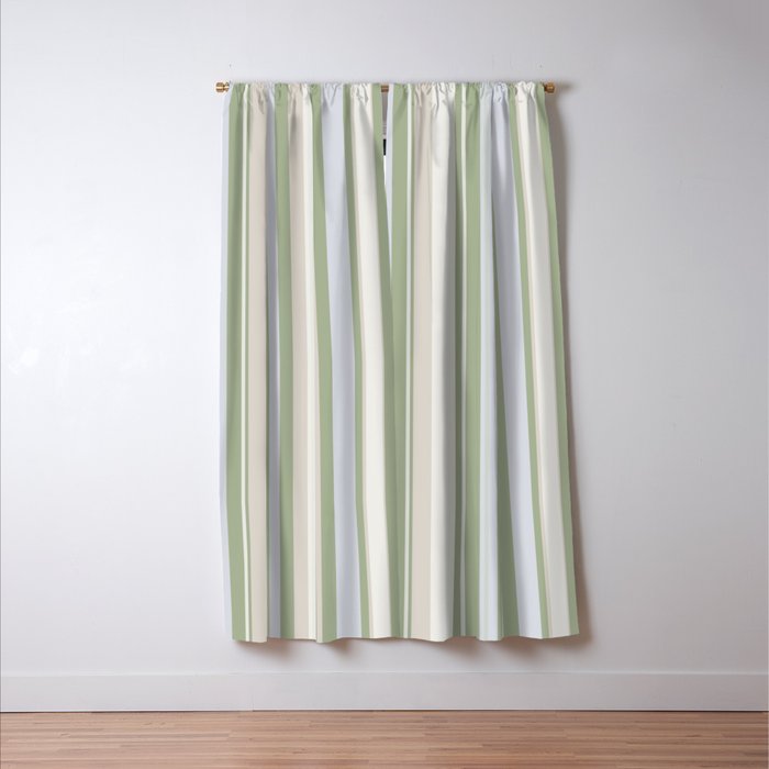 Sage Stripes - Vertical Striped Pattern in Sage Green, Almond Beige, Pale Gray, and Cream Window Curtain Gallery Image 3