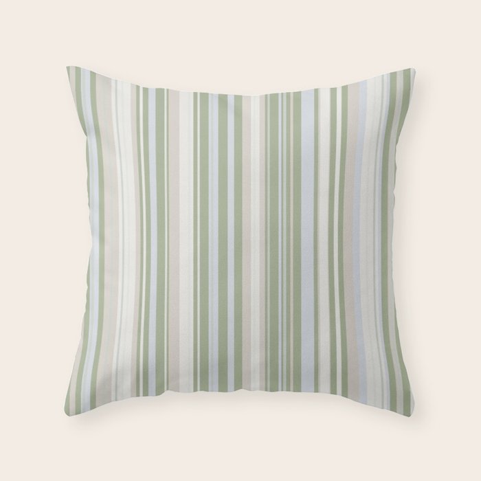 Sage Stripes - Vertical Striped Pattern in Sage Green, Almond Beige, Pale Gray, and Cream Throw Pillow Gallery Image 6