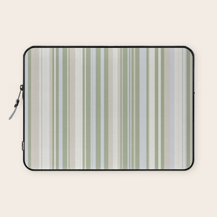 Sage Stripes - Vertical Striped Pattern in Sage Green, Almond Beige, Pale Gray, and Cream Laptop Sleeve Gallery Image 1