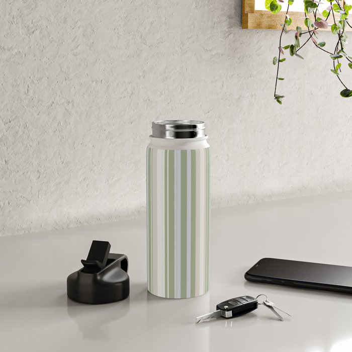 Sage Stripes - Vertical Striped Pattern in Sage Green, Almond Beige, Pale Gray, and Cream Water Bottle Gallery Image 4