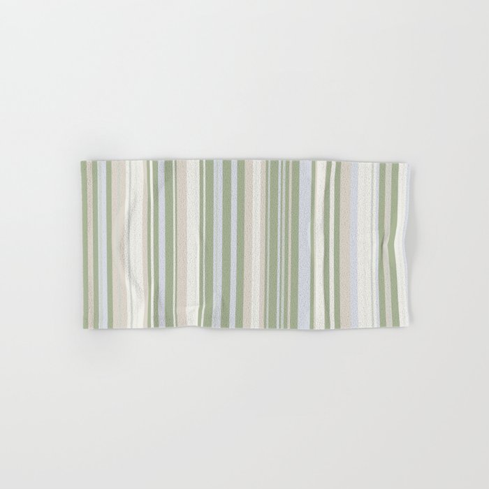 Sage Stripes - Vertical Striped Pattern in Sage Green, Almond Beige, Pale Gray, and Cream Bath Towel Gallery Image 1