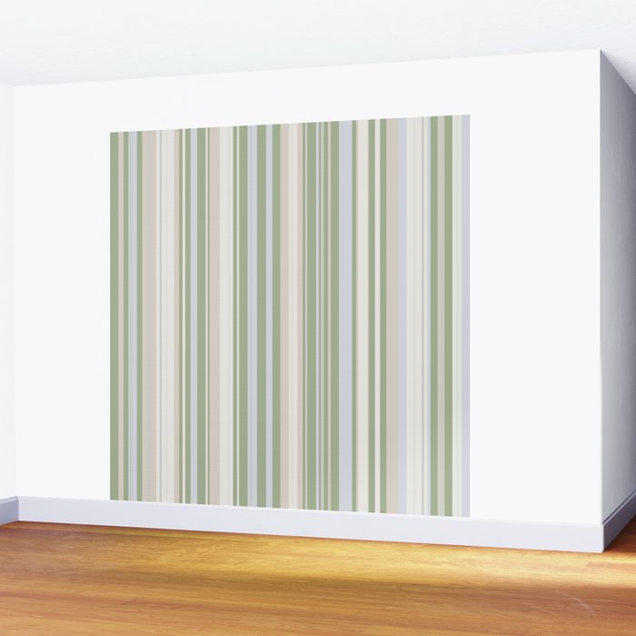 Sage Stripes - Vertical Striped Pattern in Sage Green, Almond Beige, Pale Gray, and Cream Wall Mural Gallery Image 2