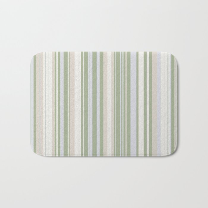 Sage Stripes - Vertical Striped Pattern in Sage Green, Almond Beige, Pale Gray, and Cream Bath Mat Gallery Image 1