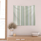 Sage Stripes - Vertical Striped Pattern in Sage Green, Almond Beige, Pale Gray, and Cream Wall Tapestry Gallery Image 2