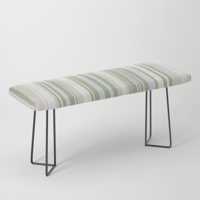 Sage Stripes - Vertical Striped Pattern in Sage Green, Almond Beige, Pale Gray, and Cream Bench Gallery Image 1