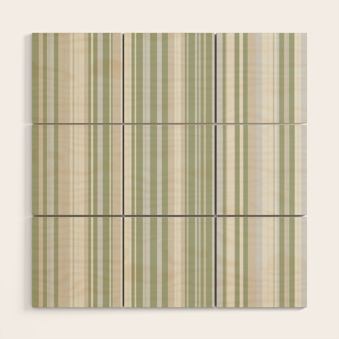 Sage Stripes - Vertical Striped Pattern in Sage Green, Almond Beige, Pale Gray, and Cream Wood Wall Art Gallery Image 1