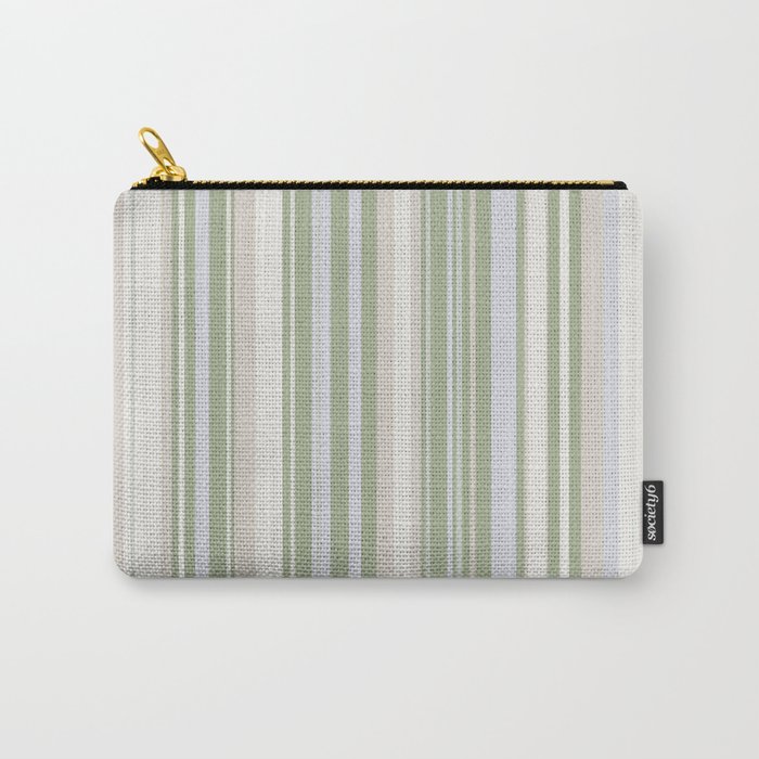Sage Stripes - Vertical Striped Pattern in Sage Green, Almond Beige, Pale Gray, and Cream Carry All Pouch Gallery Image 1
