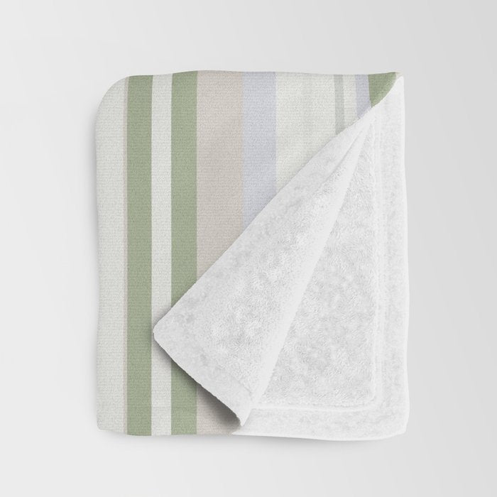 Sage Stripes - Vertical Striped Pattern in Sage Green, Almond Beige, Pale Gray, and Cream Throw Blanket Gallery Image 3