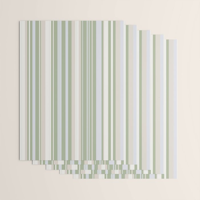 Sage Stripes - Vertical Striped Pattern in Sage Green, Almond Beige, Pale Gray, and Cream Wrapping Paper Gallery Image 3