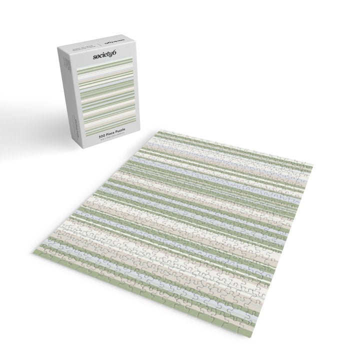 Sage Stripes - Vertical Striped Pattern in Sage Green, Almond Beige, Pale Gray, and Cream Jigsaw Puzzle Gallery Image 2