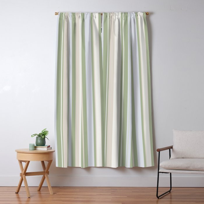 Sage Stripes - Vertical Striped Pattern in Sage Green, Almond Beige, Pale Gray, and Cream Window Curtain Gallery Image 1