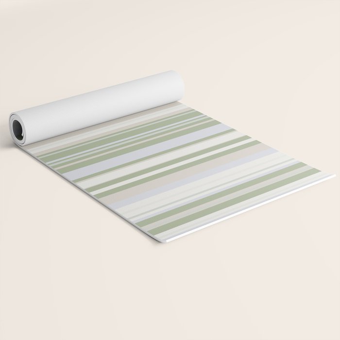 Sage Stripes - Vertical Striped Pattern in Sage Green, Almond Beige, Pale Gray, and Cream Yoga Mat Gallery Image 2