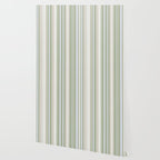 Sage Stripes - Vertical Striped Pattern in Sage Green, Almond Beige, Pale Gray, and Cream Wallpaper Gallery Image 2