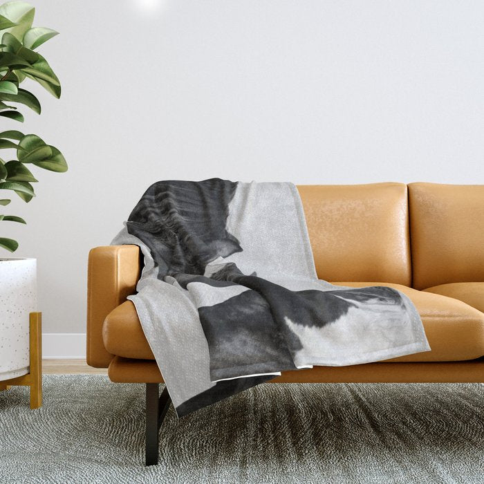 Horses - Black & White 4 Throw Blanket Gallery Image 1