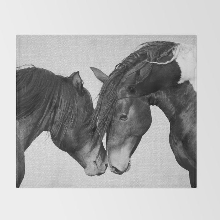 Horses - Black & White 4 Throw Blanket Gallery Image 2