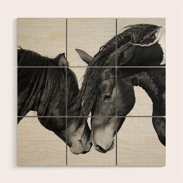 Horses - Black & White 4 Wood Wall Art Gallery Image 1