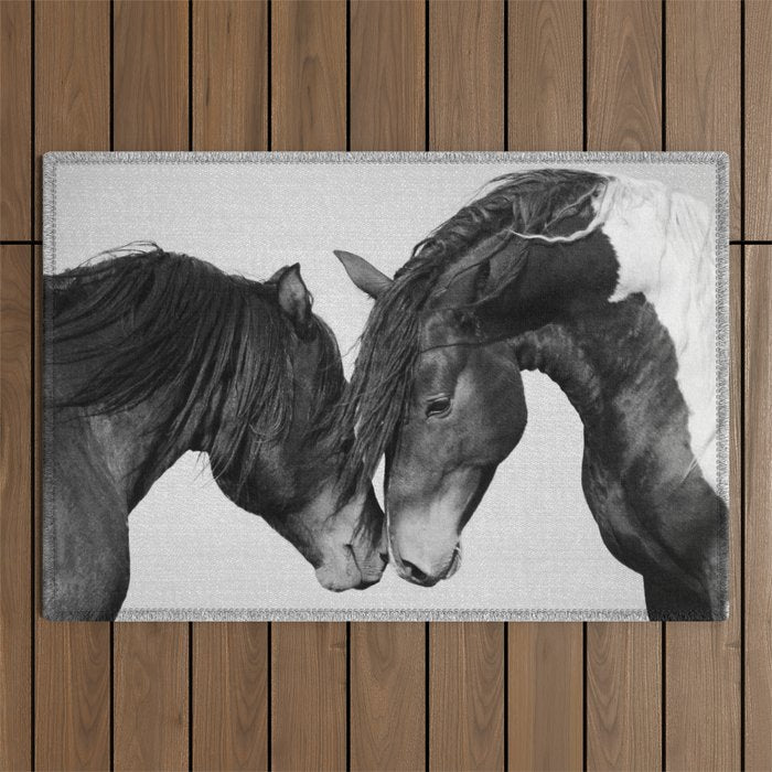 Horses - Black & White 4 Outdoor Rug Gallery Image 1