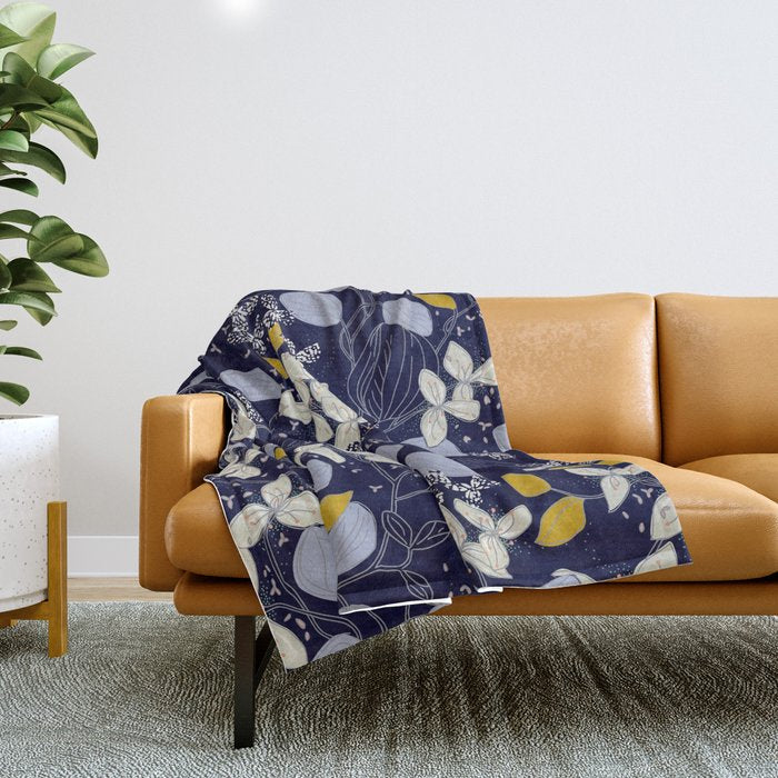 Floral elegance dark summer night Throw Blanket Gallery Image 1