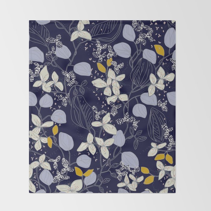 Floral elegance dark summer night Throw Blanket Gallery Image 2