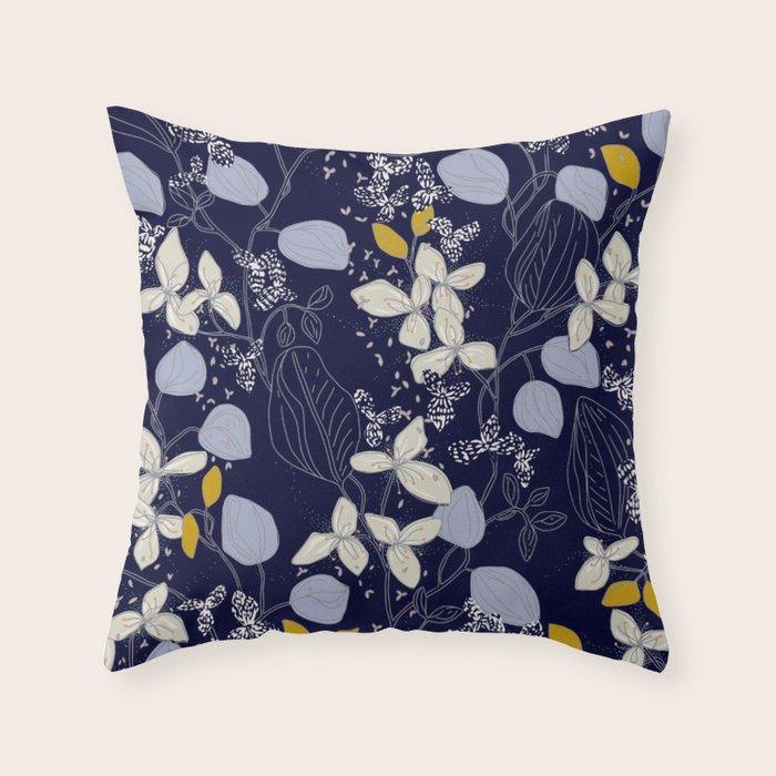 Floral elegance dark summer night Throw Pillow Gallery Image 6