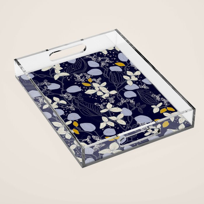 Floral elegance dark summer night Acrylic Tray Gallery Image 1