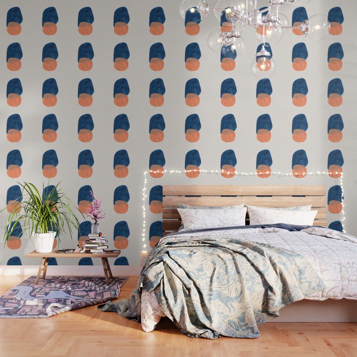 'Twins' Minimalist Modern Mid Century Colorful Navy Blue Tan Shapes by Ejaaz Haniff Wallpaper Gallery Image 3