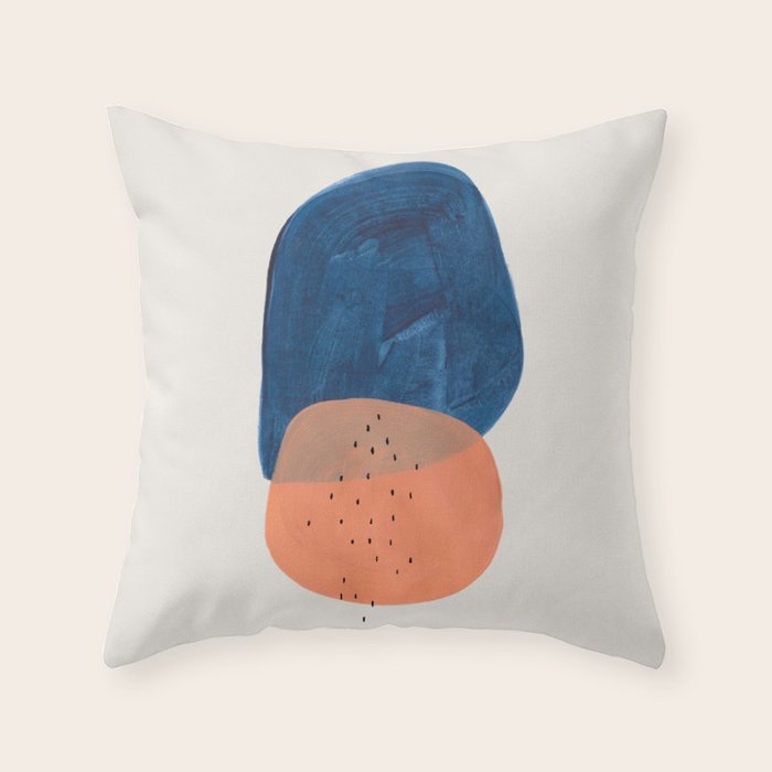 'Twins' Minimalist Modern Mid Century Colorful Navy Blue Tan Shapes by Ejaaz Haniff Throw Pillow Gallery Image 1