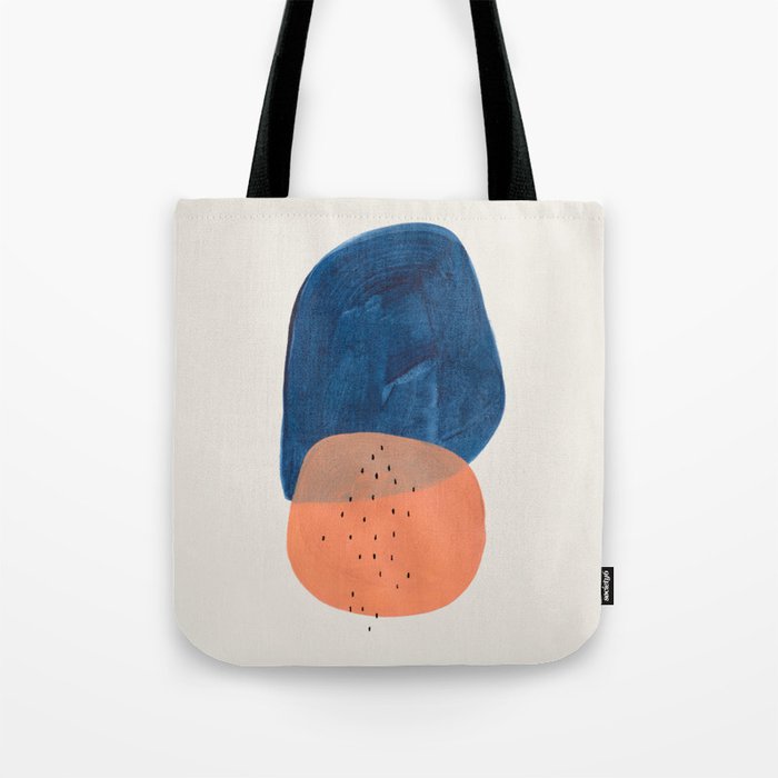 'Twins' Minimalist Modern Mid Century Colorful Navy Blue Tan Shapes by Ejaaz Haniff Tote Bag Gallery Image 1