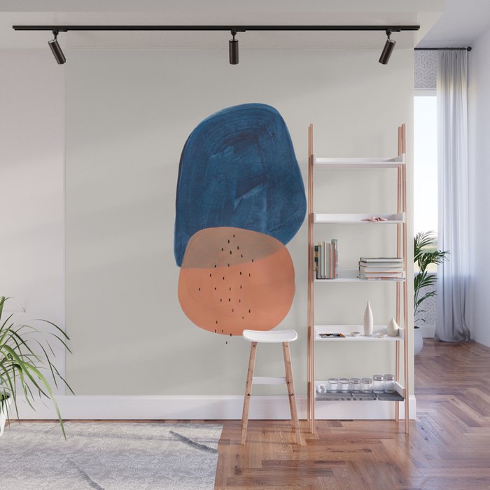 'Twins' Minimalist Modern Mid Century Colorful Navy Blue Tan Shapes by Ejaaz Haniff Wall Mural Gallery Image 1