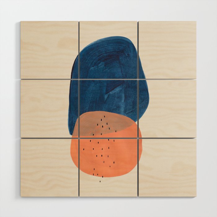 'Twins' Minimalist Modern Mid Century Colorful Navy Blue Tan Shapes by Ejaaz Haniff Wood Wall Art Gallery Image 1