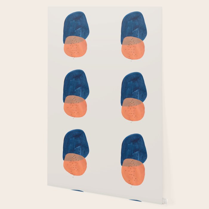 'Twins' Minimalist Modern Mid Century Colorful Navy Blue Tan Shapes by Ejaaz Haniff Wallpaper Gallery Image 2