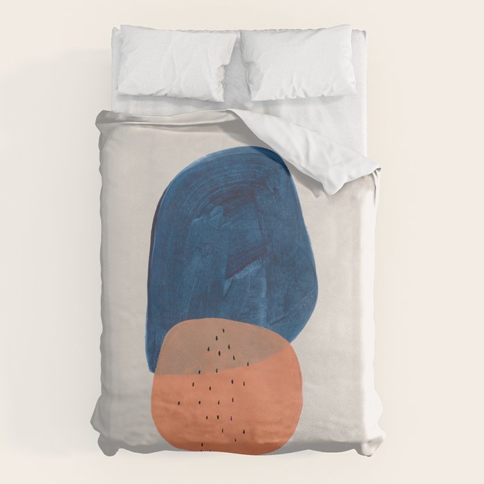 'Twins' Minimalist Modern Mid Century Colorful Navy Blue Tan Shapes by Ejaaz Haniff Duvet Cover Gallery Image 1