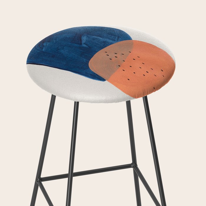'Twins' Minimalist Modern Mid Century Colorful Navy Blue Tan Shapes by Ejaaz Haniff Stool Gallery Image 2
