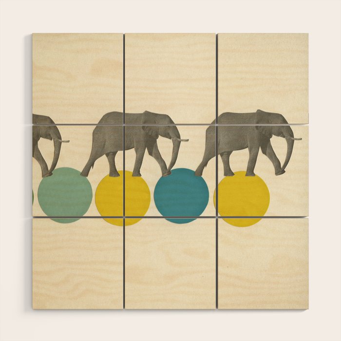 Travelling Elephants Wood Wall Art Gallery Image 1