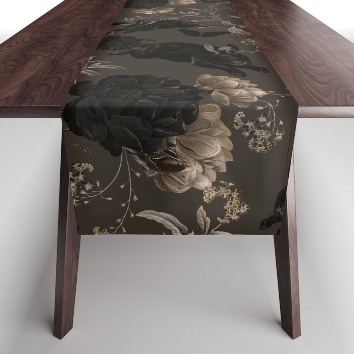 Maximalist Dark Moody Gothic Girl Flowers And Moths Table Runner Gallery Image 1