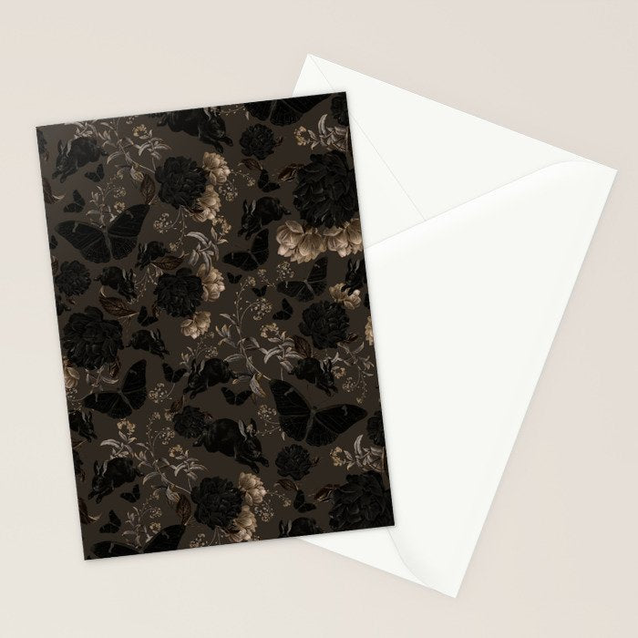 Maximalist Dark Moody Gothic Girl Flowers And Moths Stationery Card Gallery Image 2