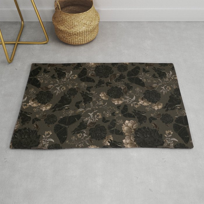 Maximalist Dark Moody Gothic Girl Flowers And Moths Rug Gallery Image 1