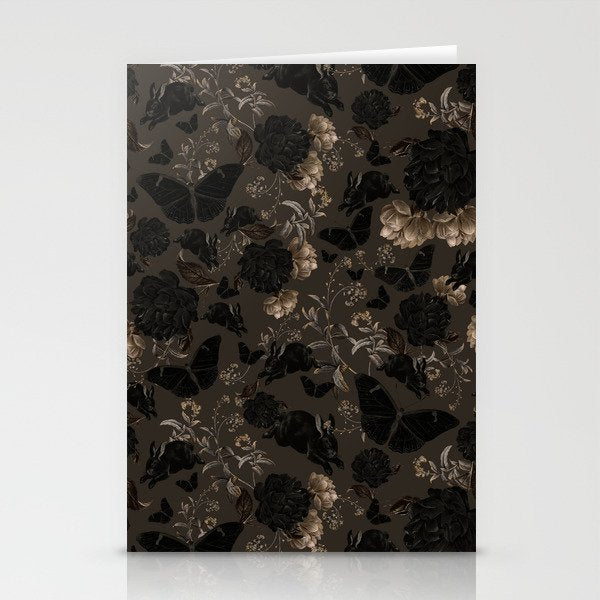 Maximalist Dark Moody Gothic Girl Flowers And Moths Stationery Card Gallery Image 1