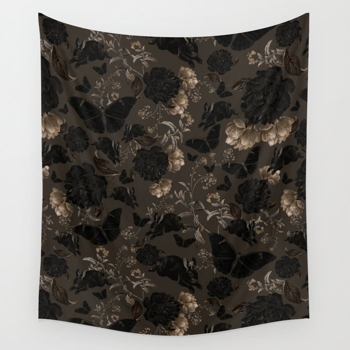 Maximalist Dark Moody Gothic Girl Flowers And Moths Wall Tapestry Gallery Image 4