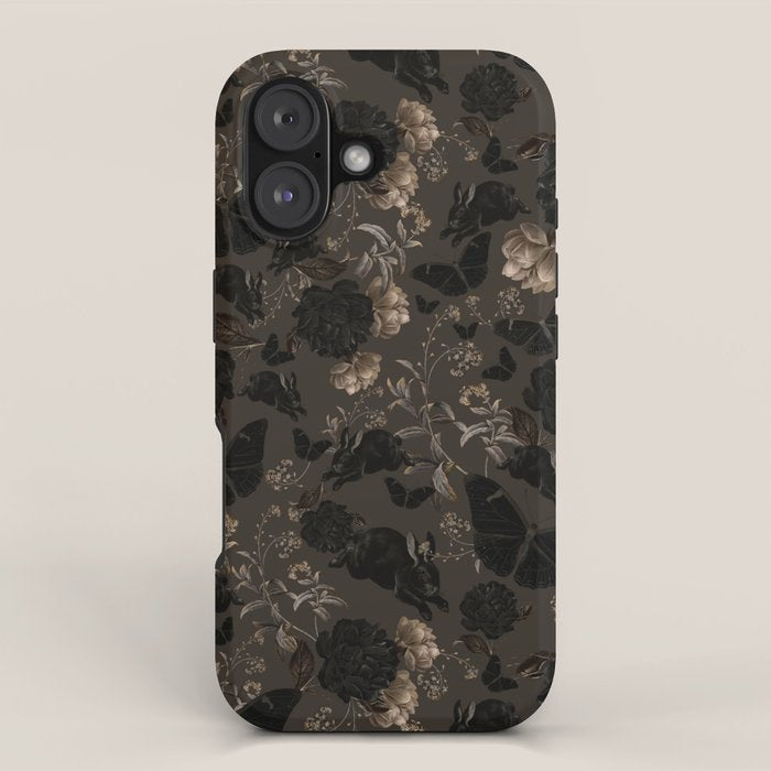 Maximalist Dark Moody Gothic Girl Flowers And Moths iPhone Case Gallery Image 1