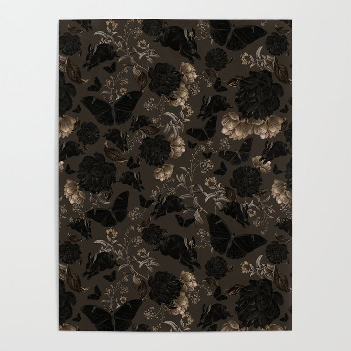 Maximalist Dark Moody Gothic Girl Flowers And Moths Poster Gallery Image 1